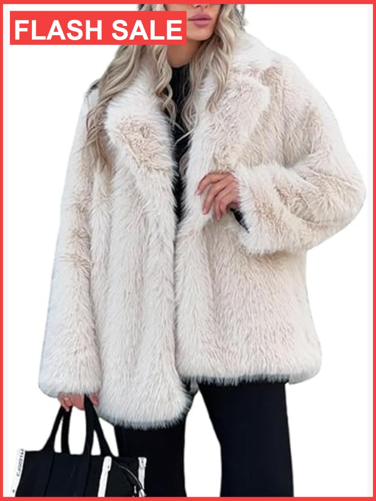 Long Sleeve Faux Fur Coat Open Front Fluffy Winter Jacket